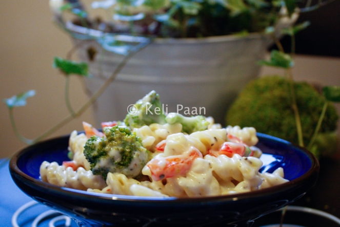  Sour Creamed Pasta with Broccoli and Red Pepper