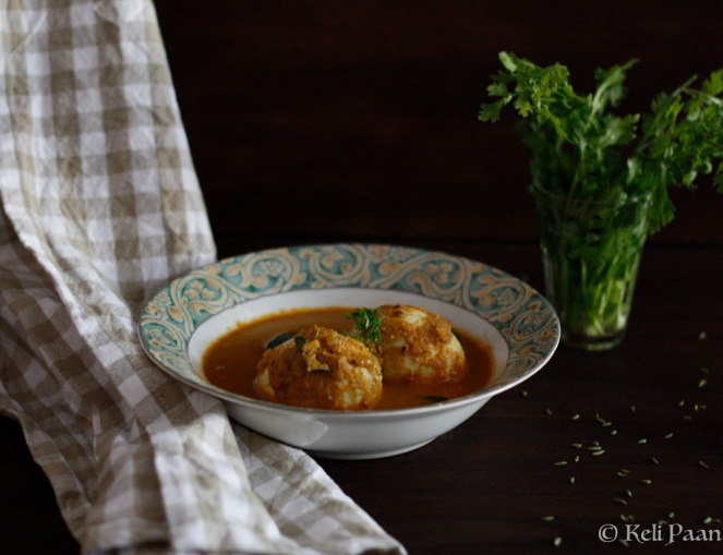 Egg Curry made from a fragrant coconut paste....